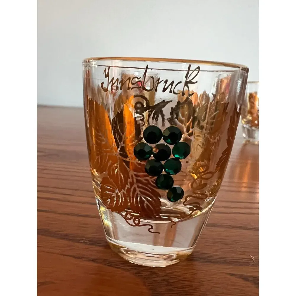 Vintage MCM Innsbruck Shot Glasses - 22k Gold Filigree/Raised Grapes - Set of 6